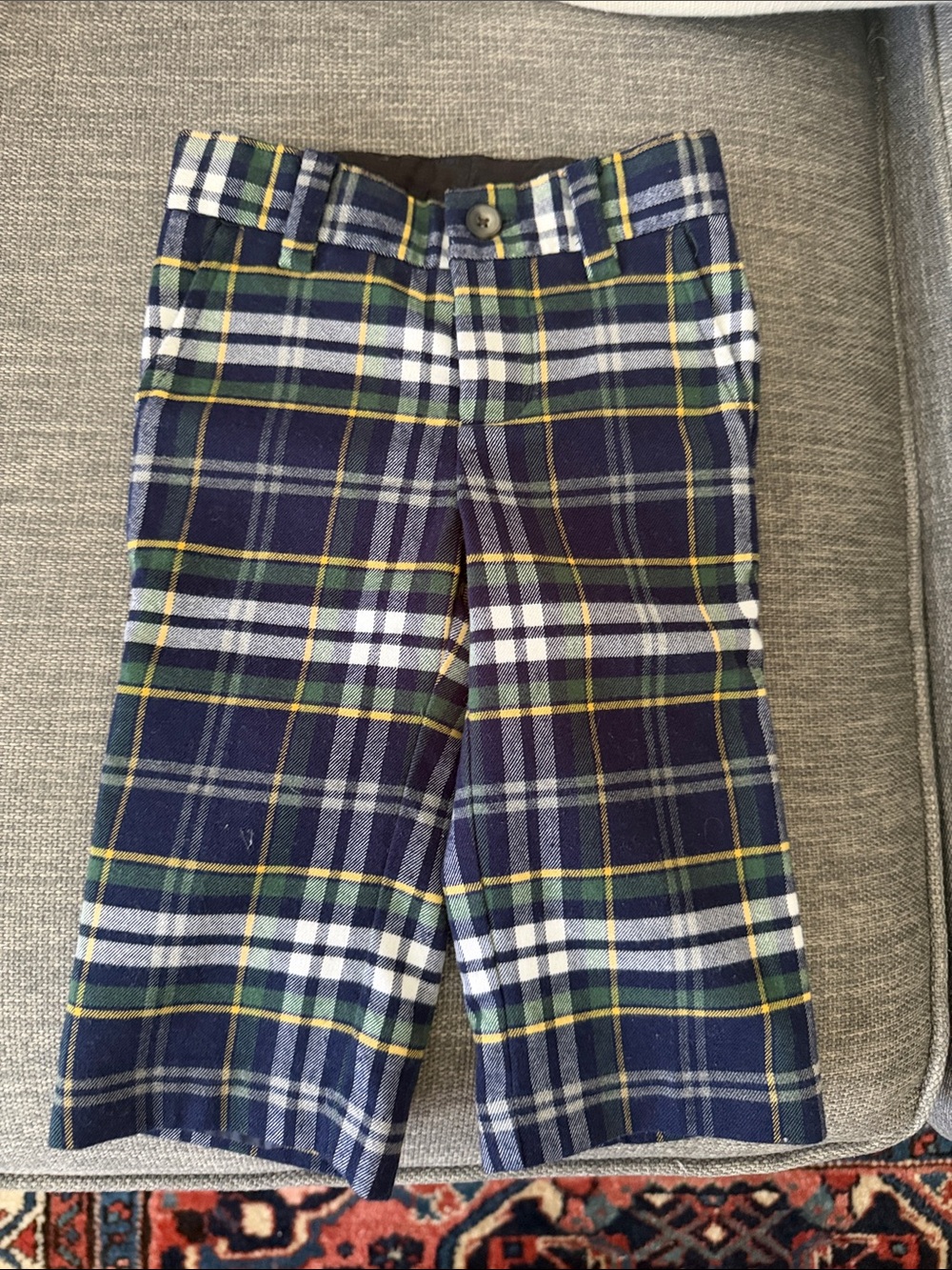 Janie and Jack Kids Plaid Navy and Green Wool Plaid Pants 6-12mo